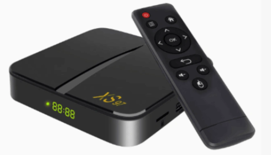 Top 5 best Android TV boxes and remotes for streaming and gaming in 2026 displayed on a wooden surface.