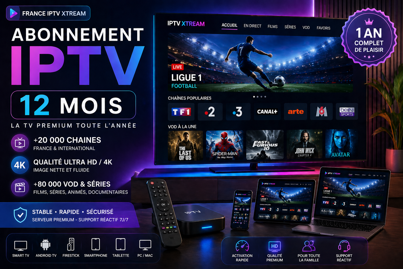 Abonnement IPTV 12 mois : le choix malin pour une année complète de divertissement